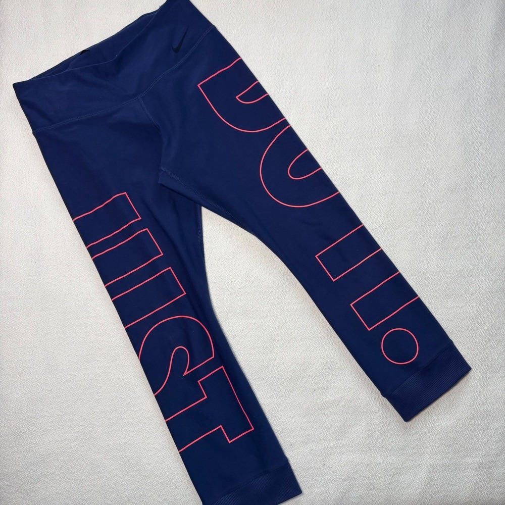 Nike One Legend Dri-FIT Leggings Navy Blue Pink Just Do It Graphic Small